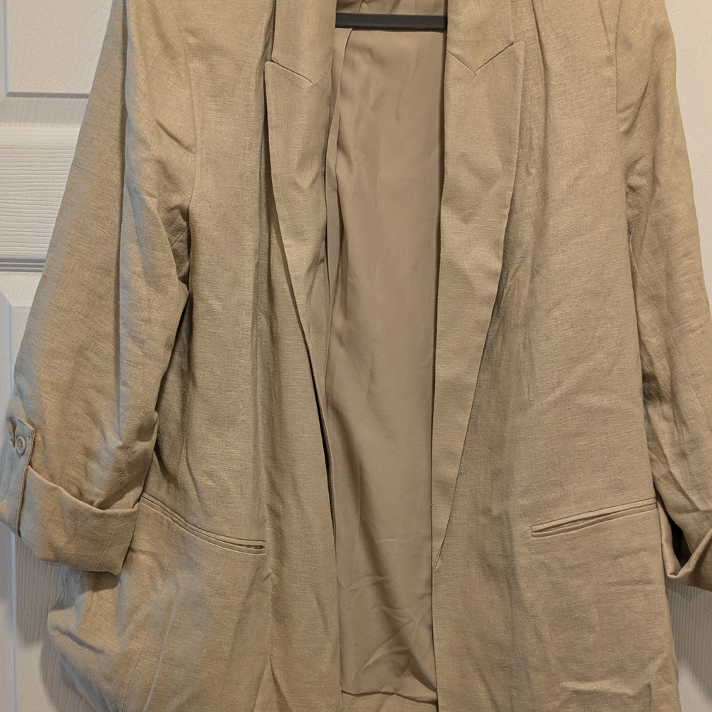 Simply Vera Wang LINEN Beige Blazer Button Sleeves